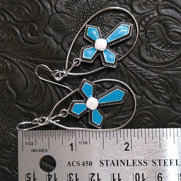 Handmade Cross & Hoop Dangle Earrings - Picture 4 of 4